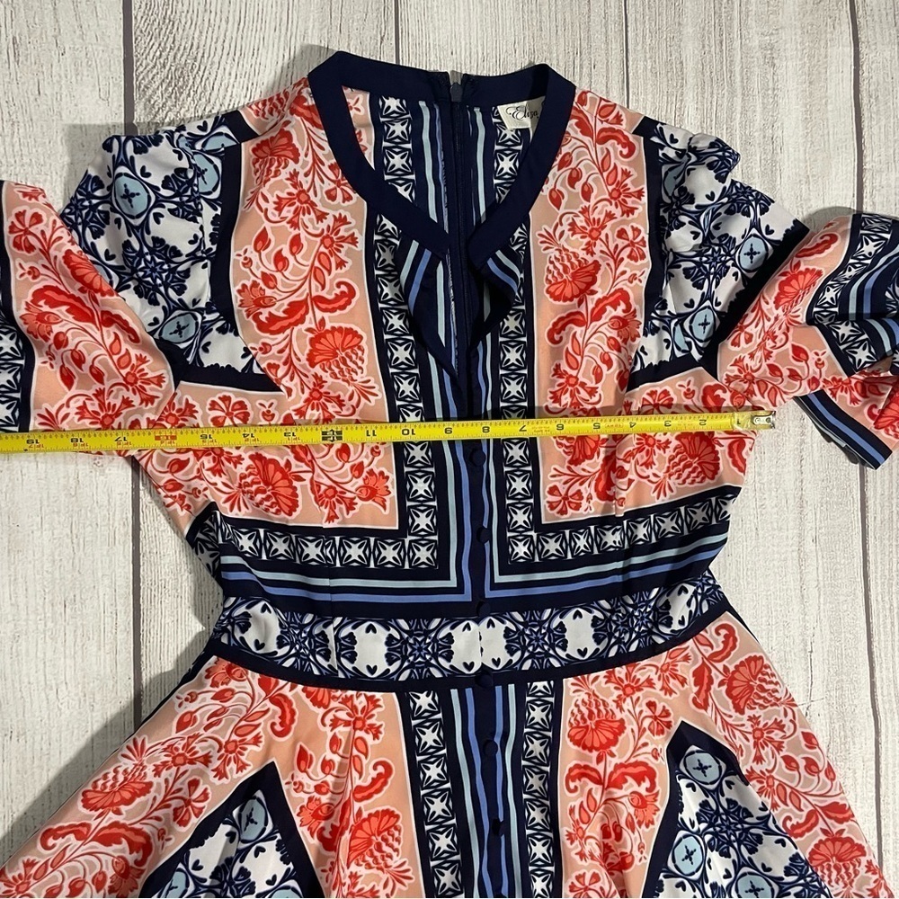 ELIZA J Women’s Bandana Print Handkerchief Dress Navy Orange Boho Coastal Size 6 - Picture 9 of 12